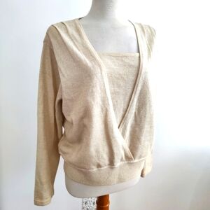 Brownstone Studios Long Sleeve Top / Cream & Metallic Gold / Size XL